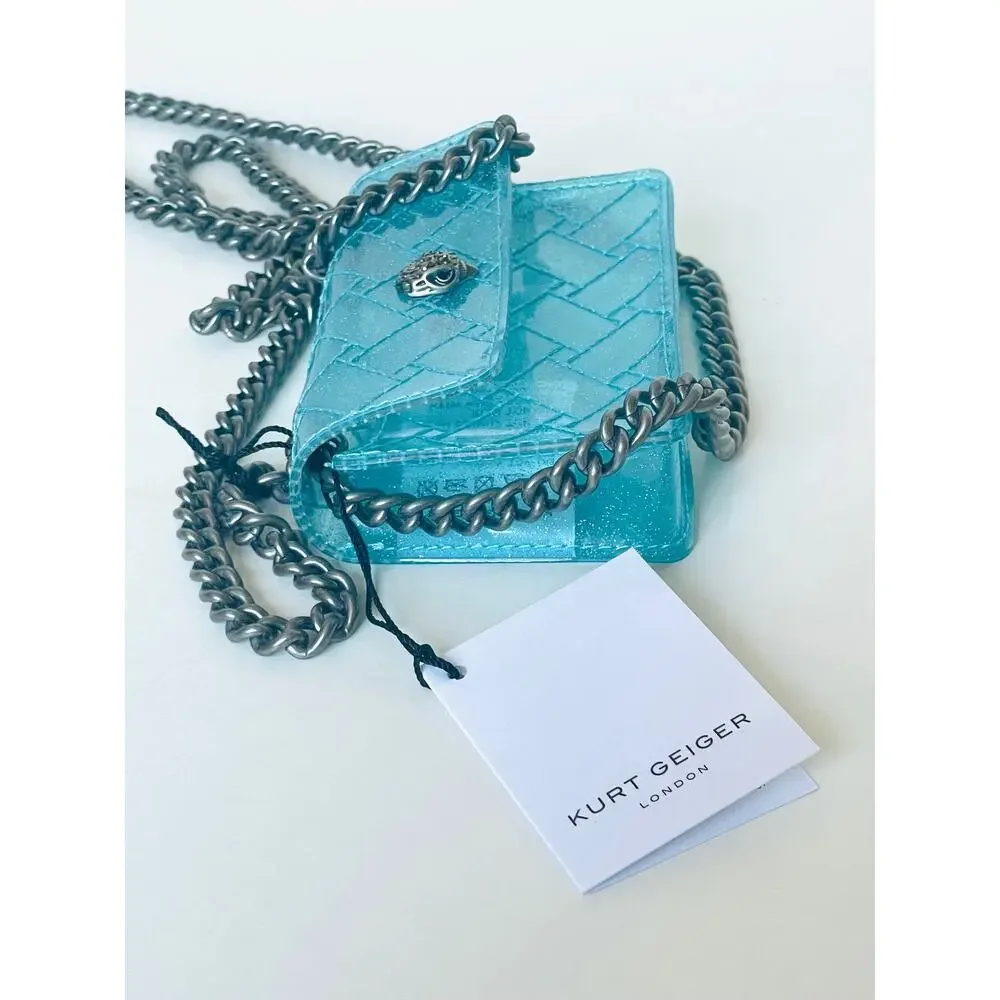 Kurt Geiger Micro Kensington Glitter Vinyl Turquoise Blue Crossbody Bag - Picture 9 of 12